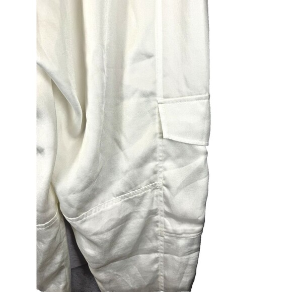 AllSaints Freda Satin Cargo Joggers 6 Ecru Pull On Elastic Waist 90s Y2K - Picture 11 of 16